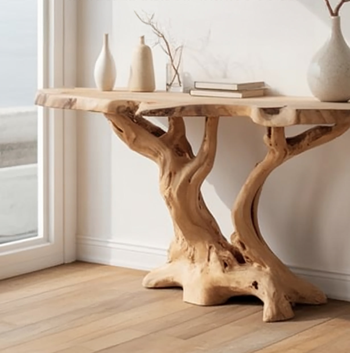 Handgemaakte Live Edge Consoletafel – Rustieke Massief Houten Tafel