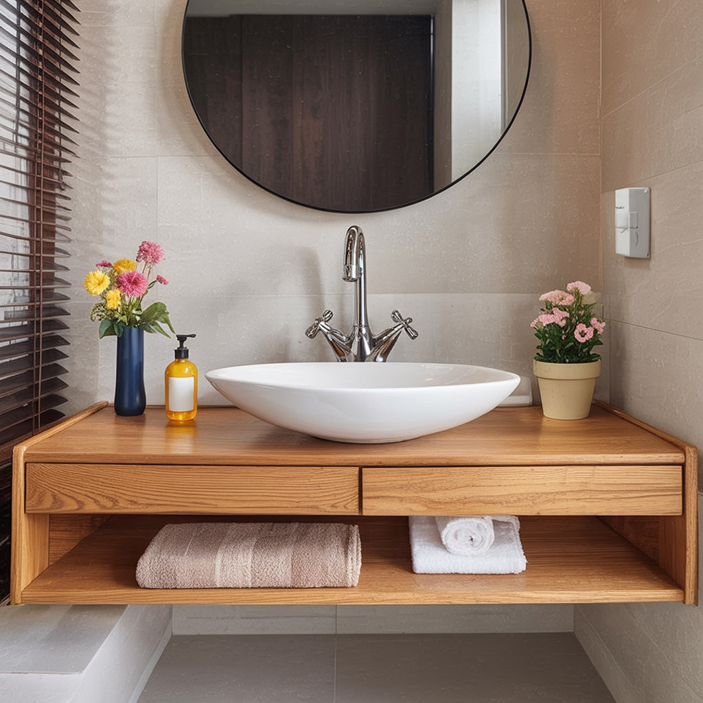 Floating Solid Wood Bathroom Vanity with Drawer – Modern Wall-Mounted Console