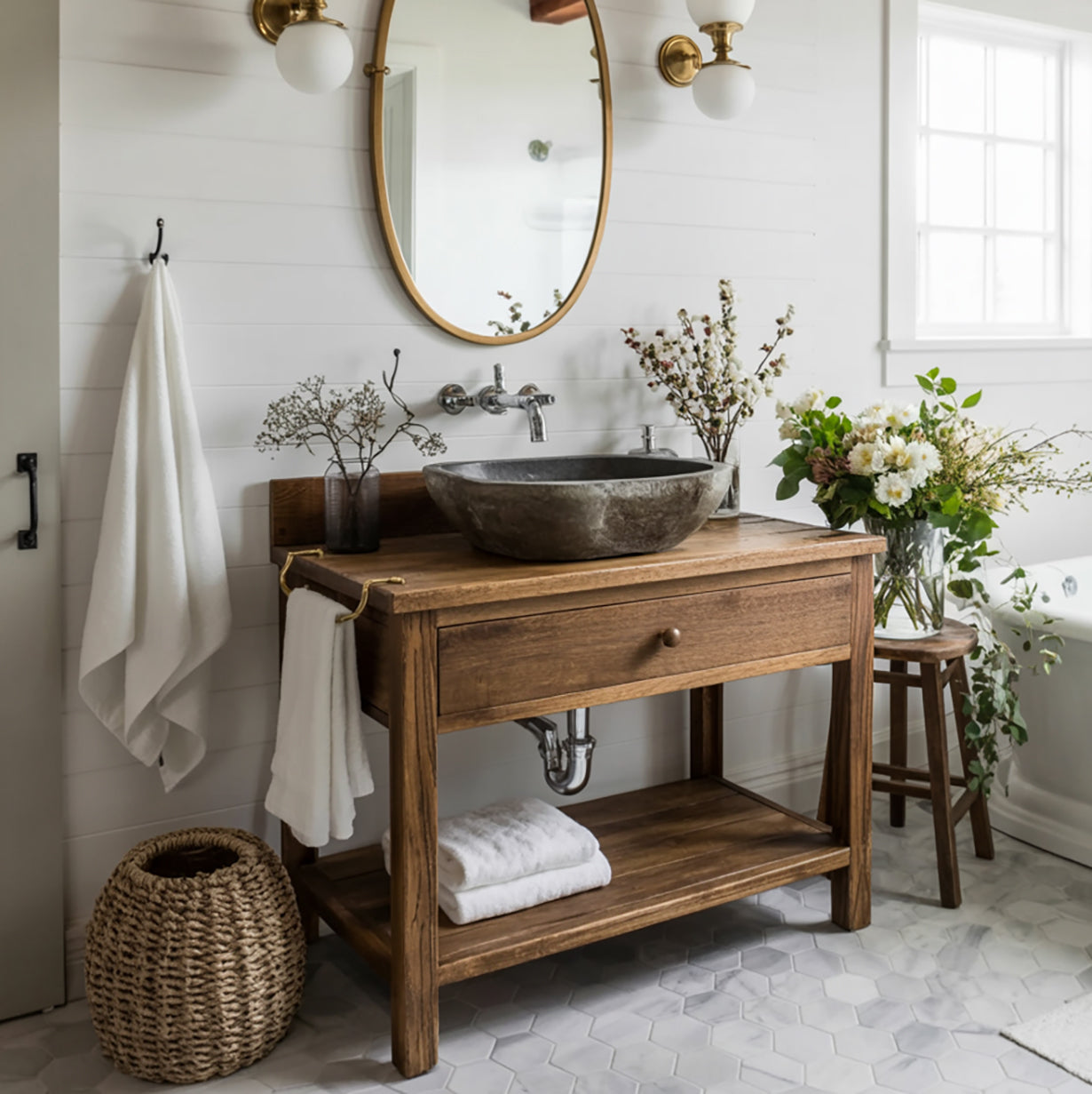 Rustiek Badkamermeubel van Massief Hout – Farmhouse Vanity