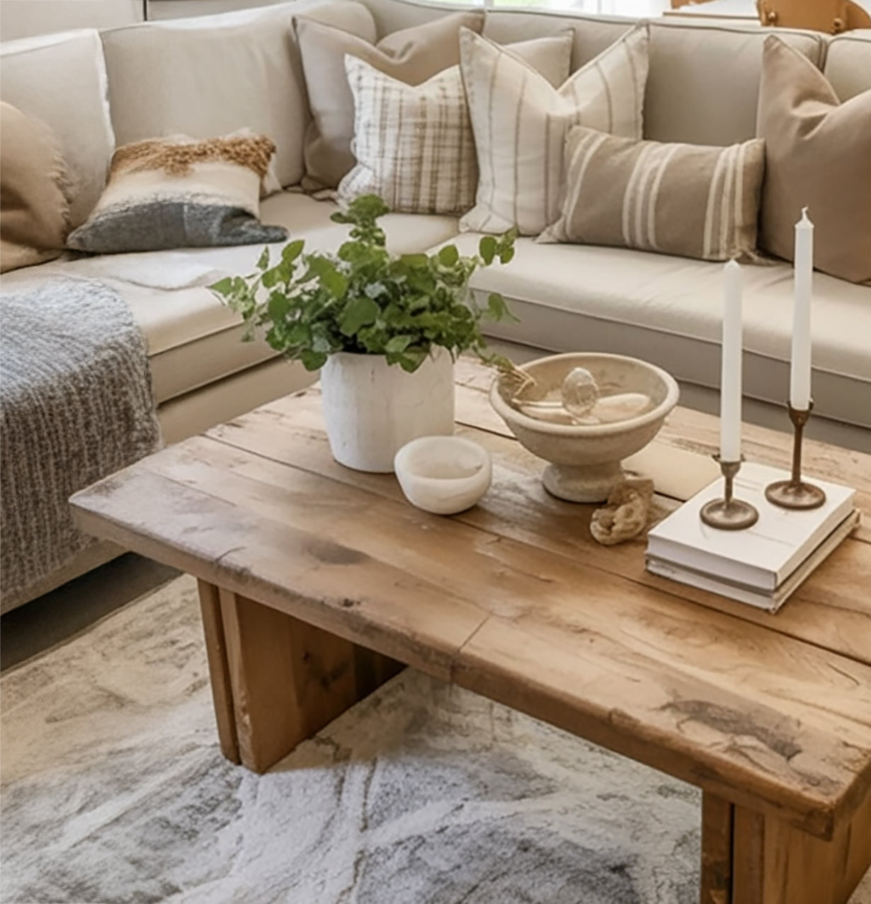 Handgemaakte Organische Houten Salontafel – Rustiek Minimalistisch Design