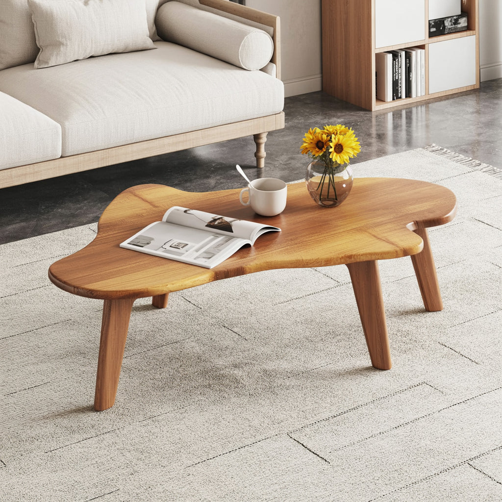 Handcrafted Solid Wood Coffee Table with Organic Curved Top – Modern Center Table