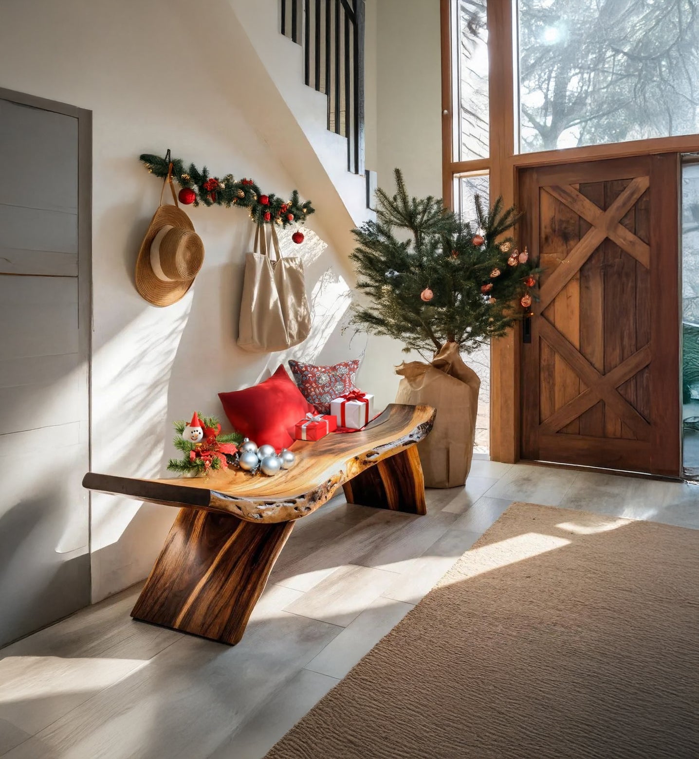 Handmade Live Edge Wooden Bench – Rustic Solid Wood Entryway or Hallway Seating