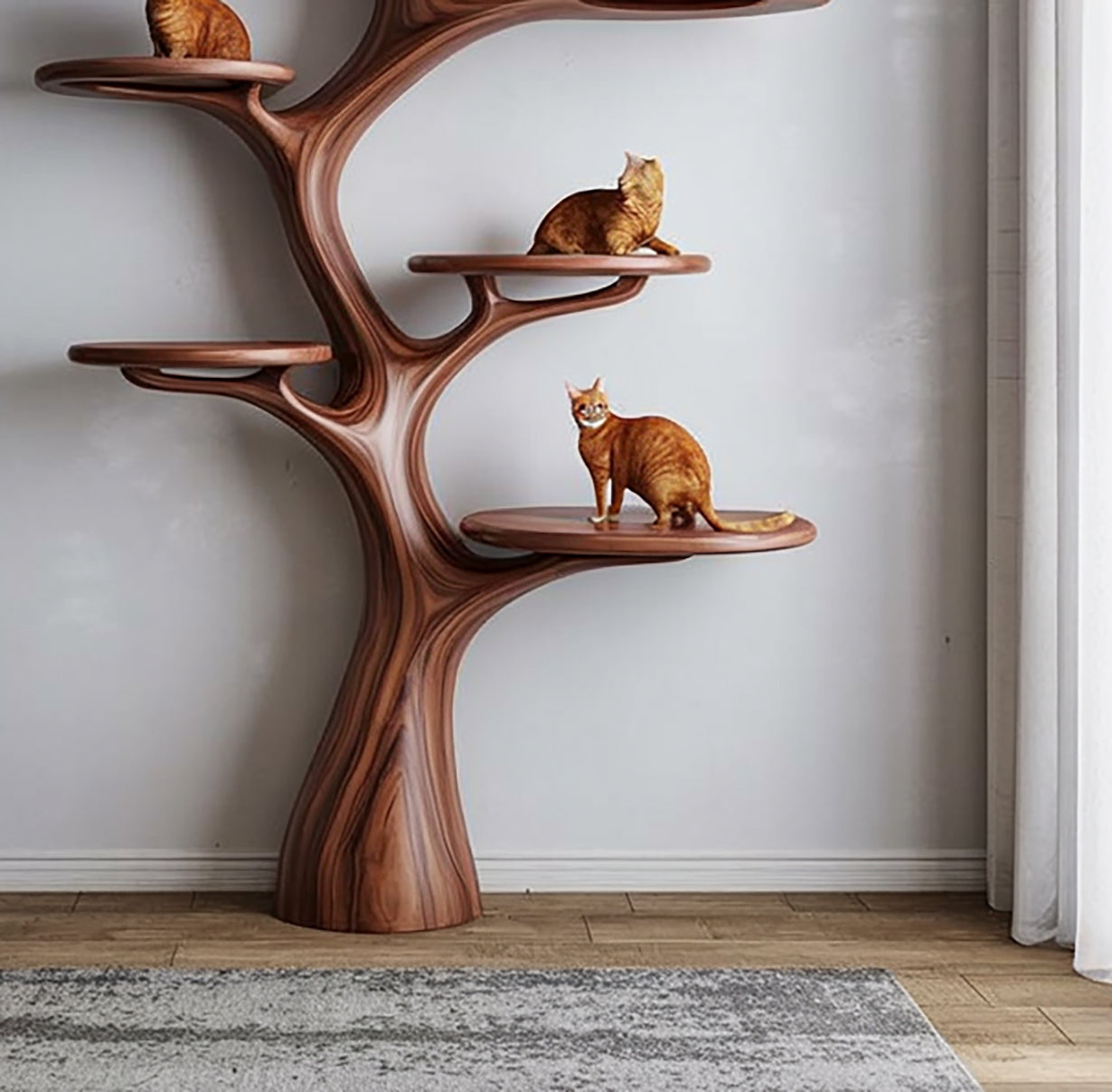 Artistieke Boomtak Kattenboom & Boekenkast – Natuurlijke Houten Wandsculptuur