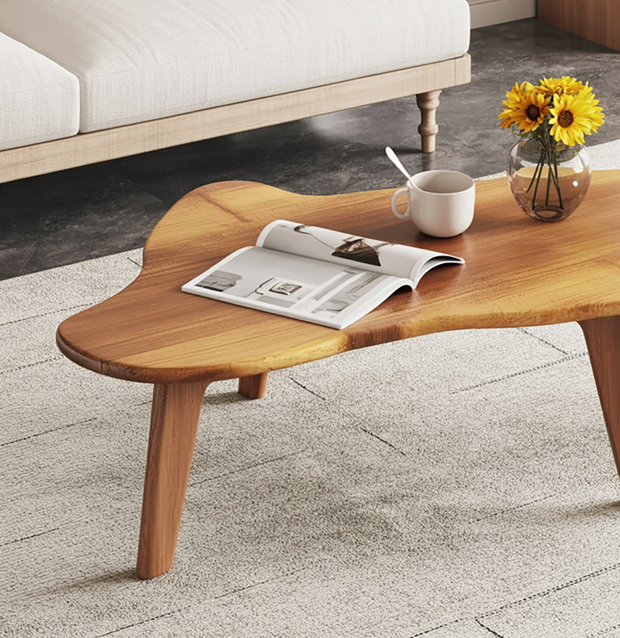 Handcrafted Solid Wood Coffee Table with Organic Curved Top – Modern Center Table