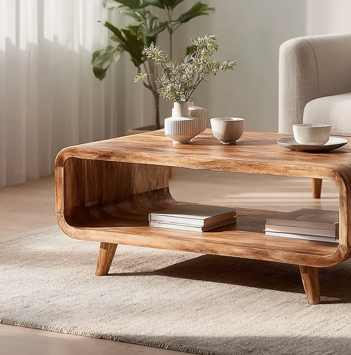 Mid Century Live Edge Salontafel – Massief Houten Design