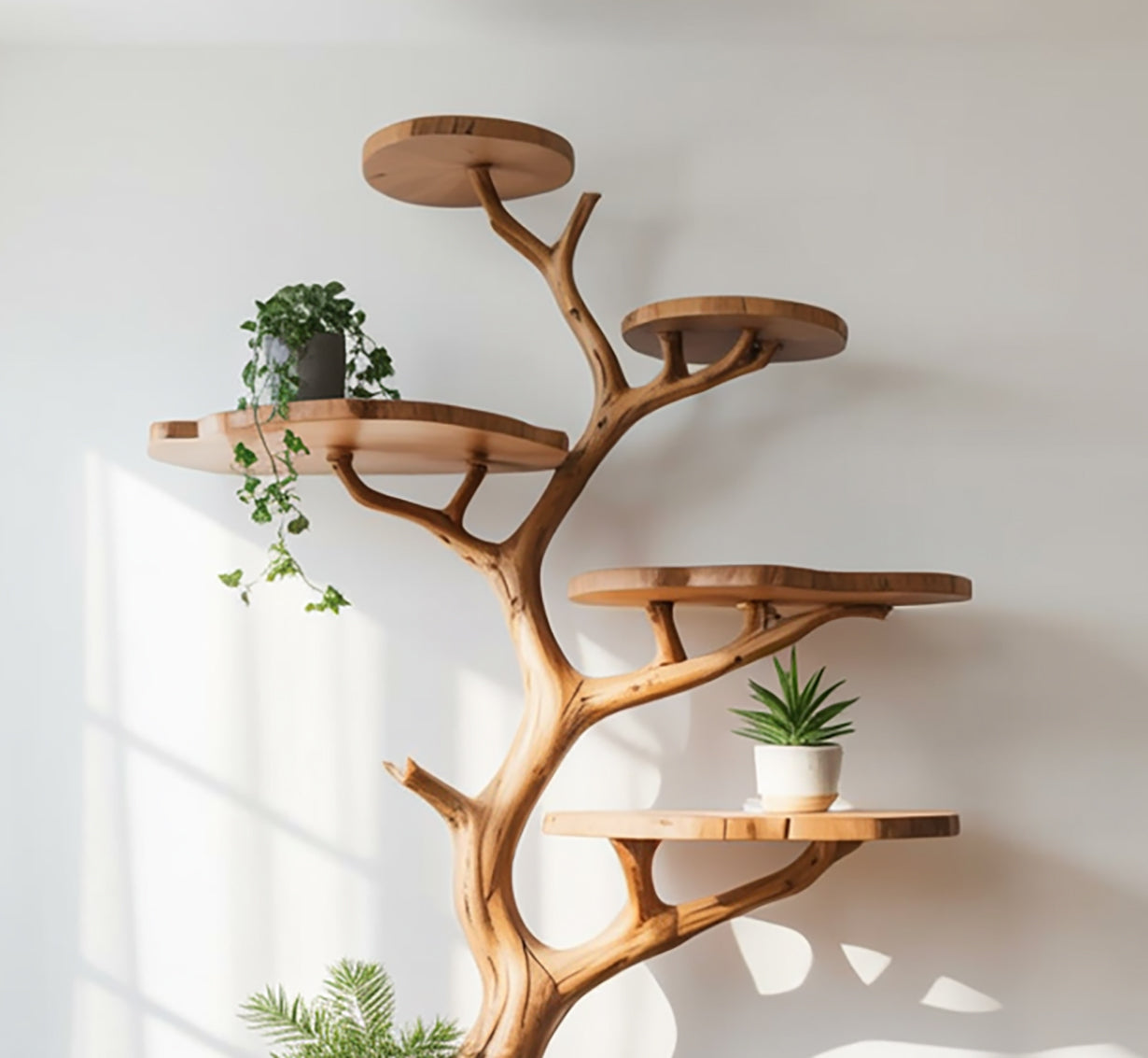 Artistieke Boomtak Boekenkast – Massief Houten Tree Shelf op Maat
