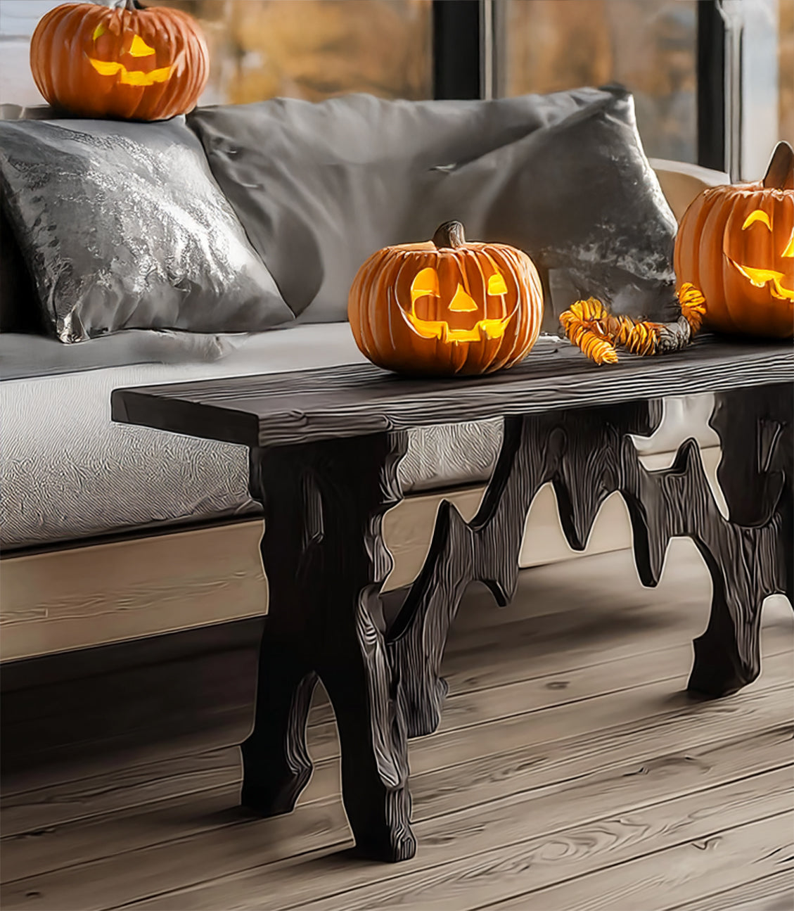 Rustieke Zwarte Houten Halloween Console Tafel – Gotische Haltafel