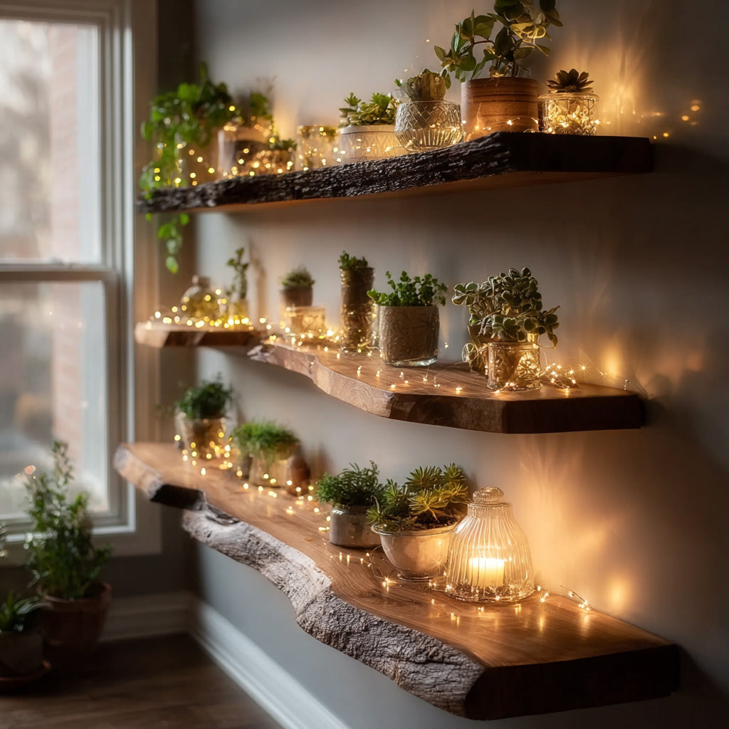 Massief Houten Live Edge Wandplank – Rustieke Badkamer & Wasruimte Decor