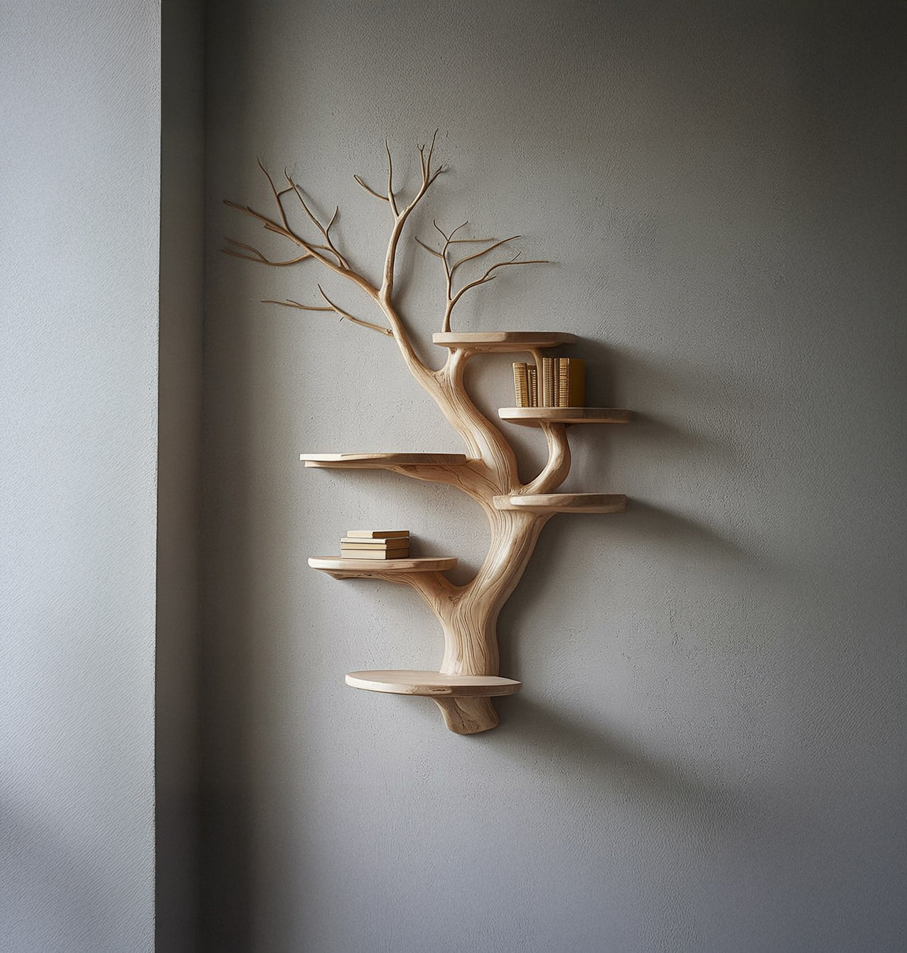Boomtak Zwevende Boekenplank – Massief Hout Drijfhout Wanddecor