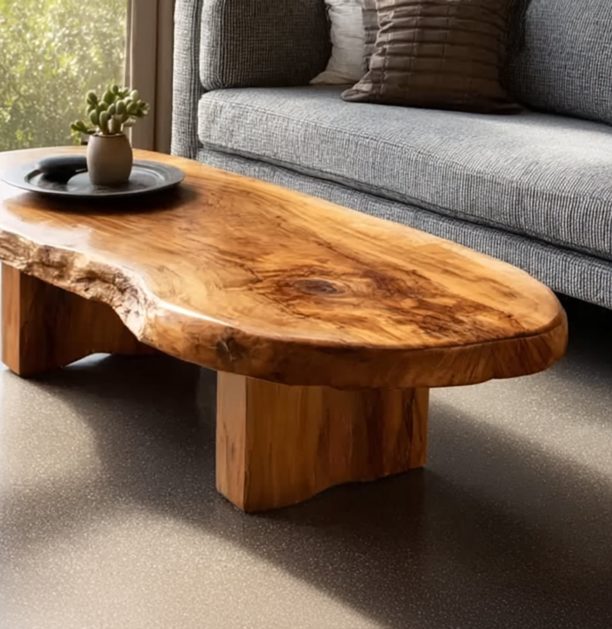 Asymmetrische Live Edge Salontafel – Massief Hout Boho Design