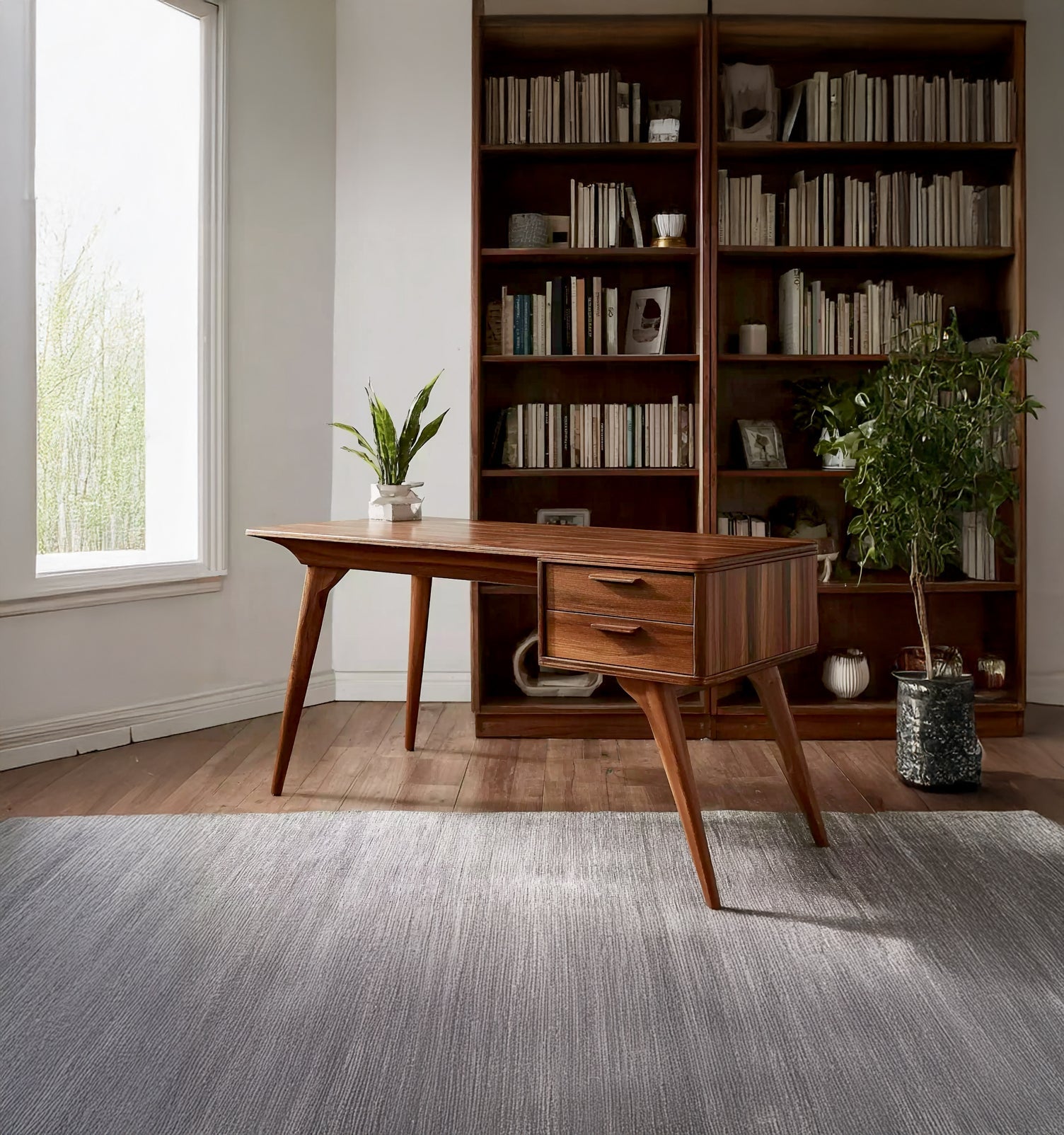 Mid-Century Modern Walnut Desk – Handmade Solid Wood Writing Table with Drawers