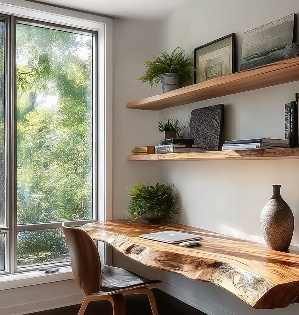 Rustic Floating Shelves Desk – Wall Mounted Study Room Workspace