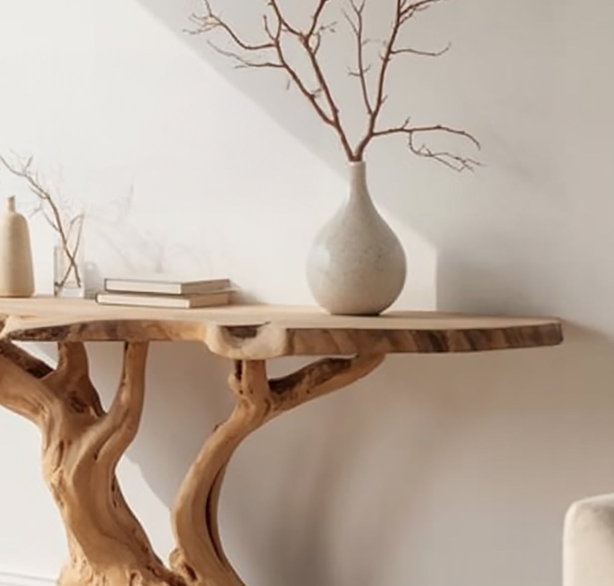 Handgemaakte Live Edge Consoletafel – Rustieke Massief Houten Tafel