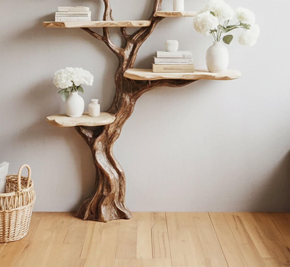 Boomvormige Wandplank van Massief Hout – Handgemaakt Natuurdesign