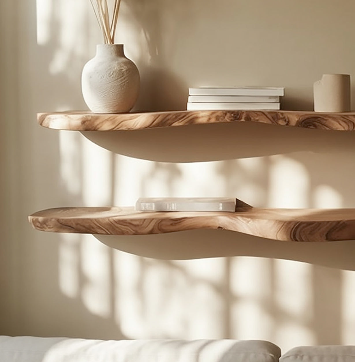 Rustic Floating Wall Shelf with Live Edge – Solid Wood for Home Decor