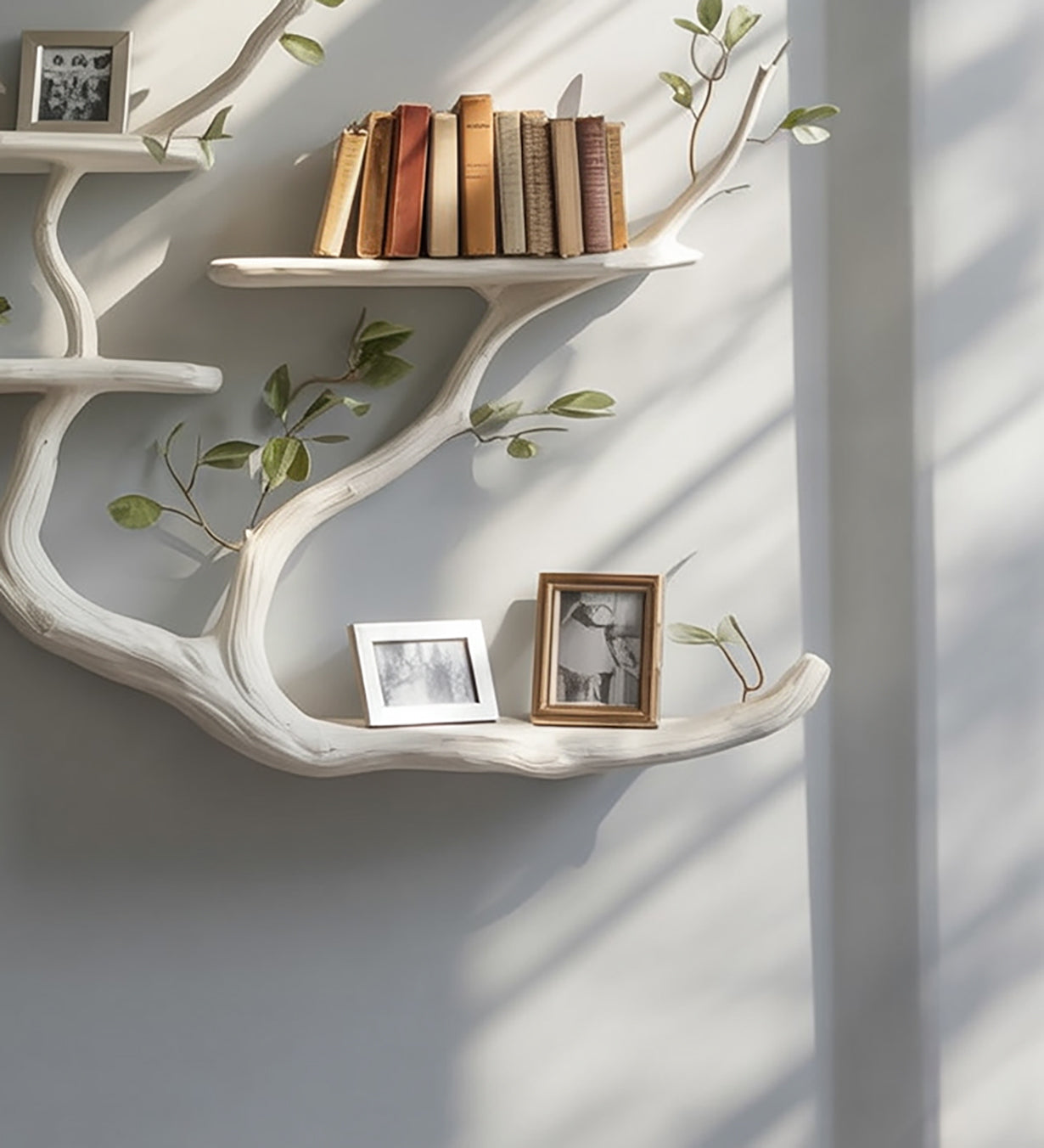 Handgemaakte Boomtak Boekenkast – Rustieke Houten Zwevende Wandplank