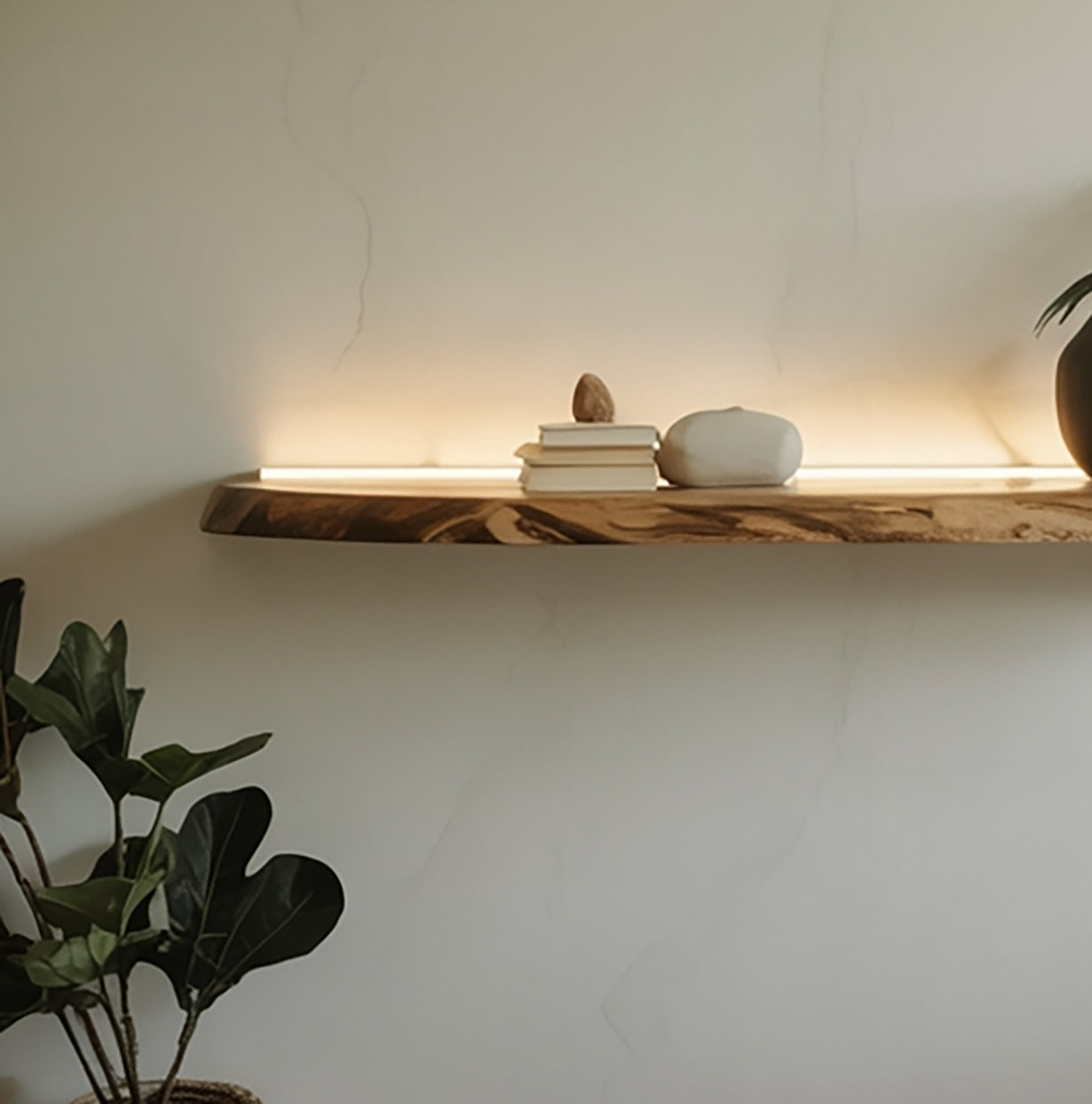Handgemaakte Live Edge Zwevende Wandplank – Massief Hout