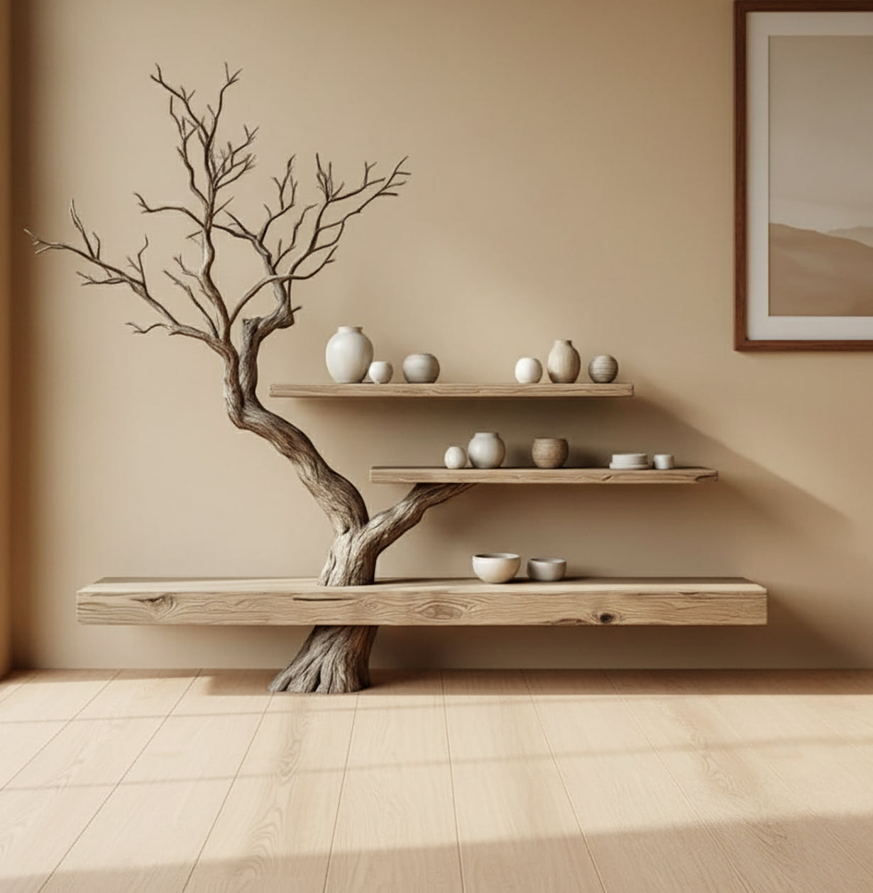 Tree Branch Floating Shelf – Live Edge Wooden Wall Shelf