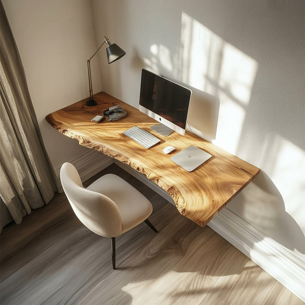 Rustiek Live Edge Bureau van Massief Hout – Farmhouse Stijl