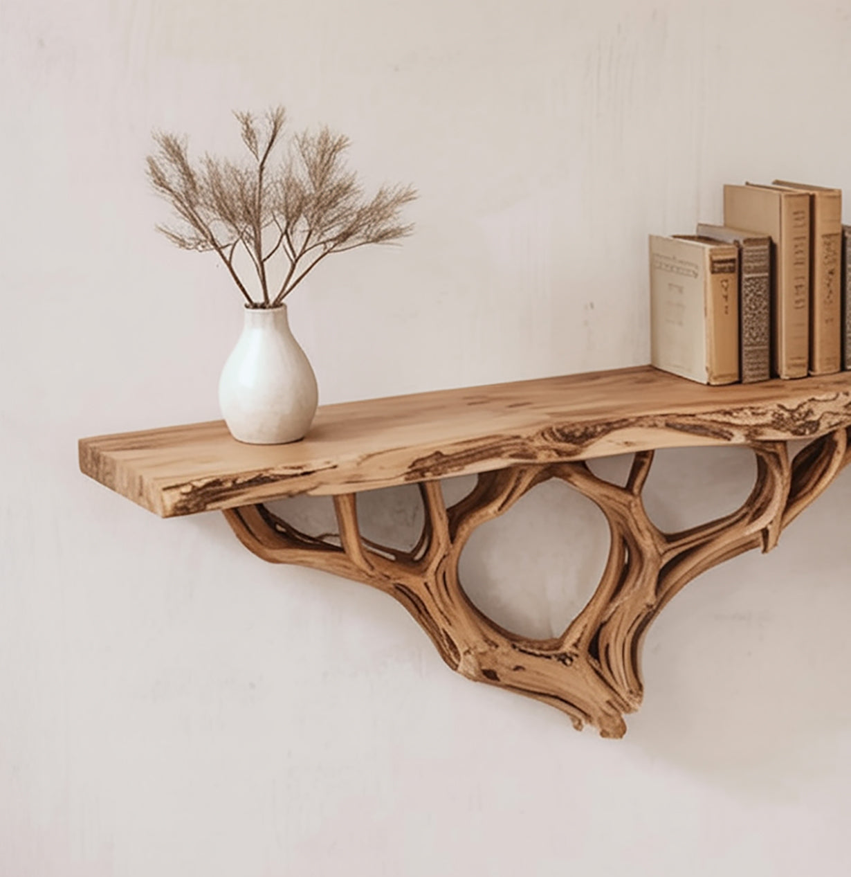 Zwevende Boom Boekenplank Wandmontage – Massief Hout & Drijfhout