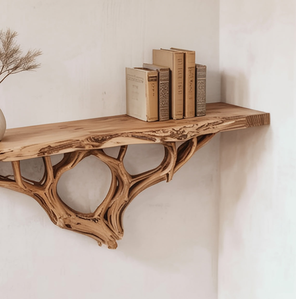 Zwevende Boom Boekenplank Wandmontage – Massief Hout & Drijfhout