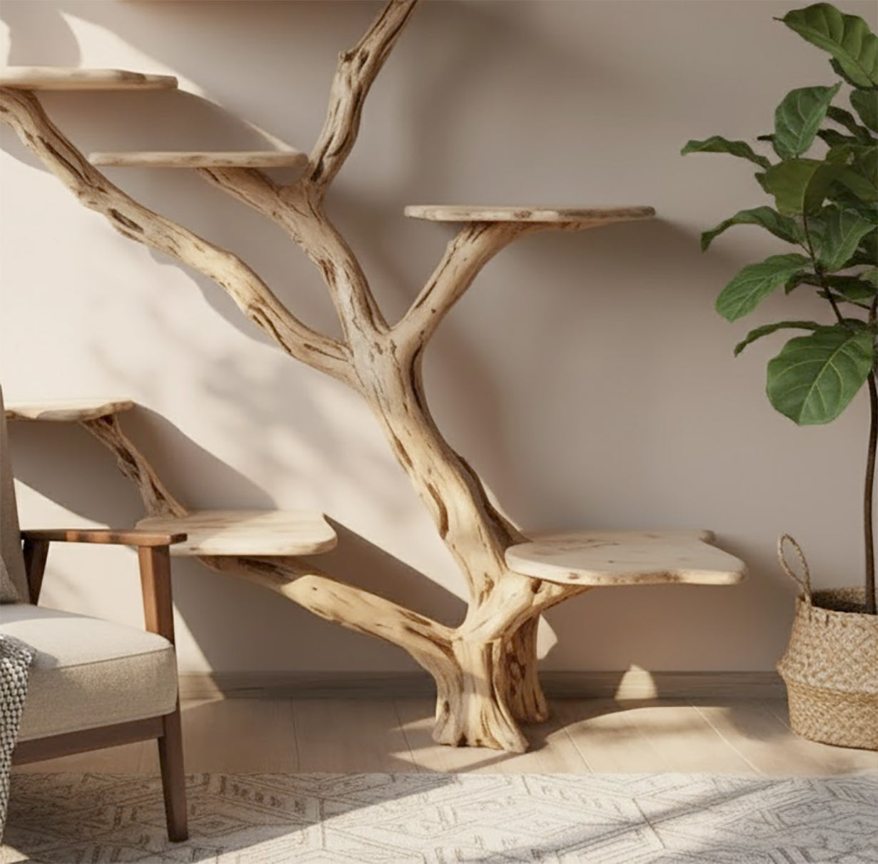 Handcrafted Wooden Cat Tree Tower – Large Solid Wood Cat Furniture