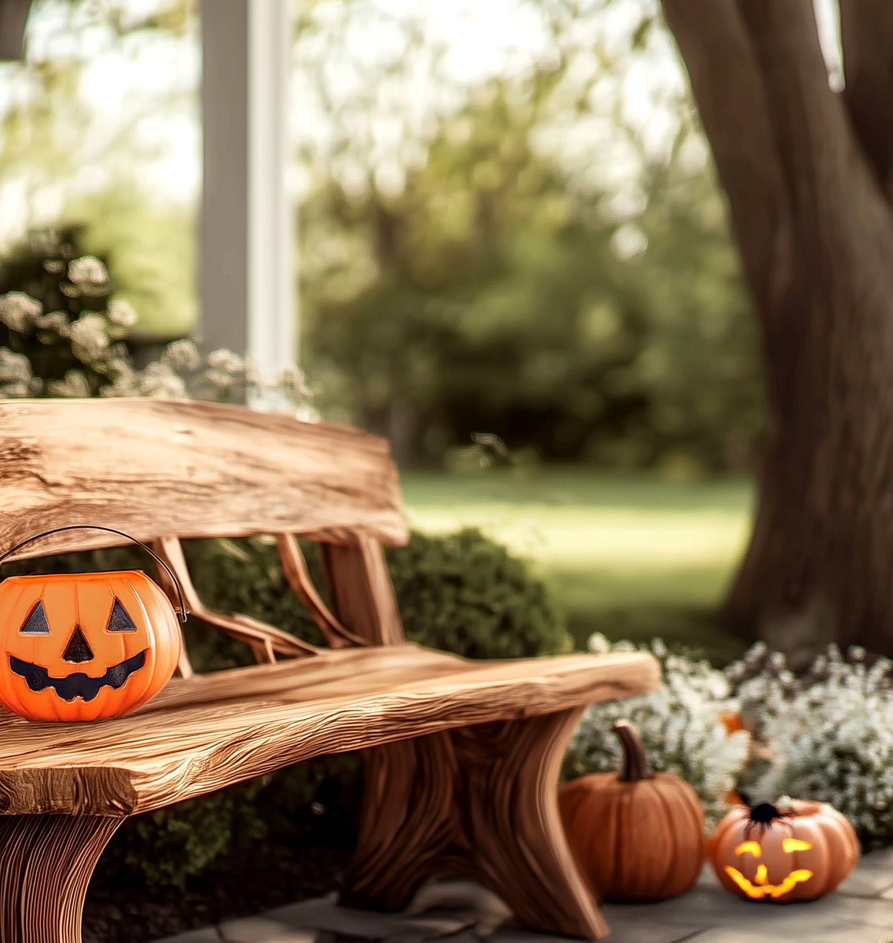 Rustic Live Edge Outdoor Bench – Curved Wood Garden Bench for Patio Seating