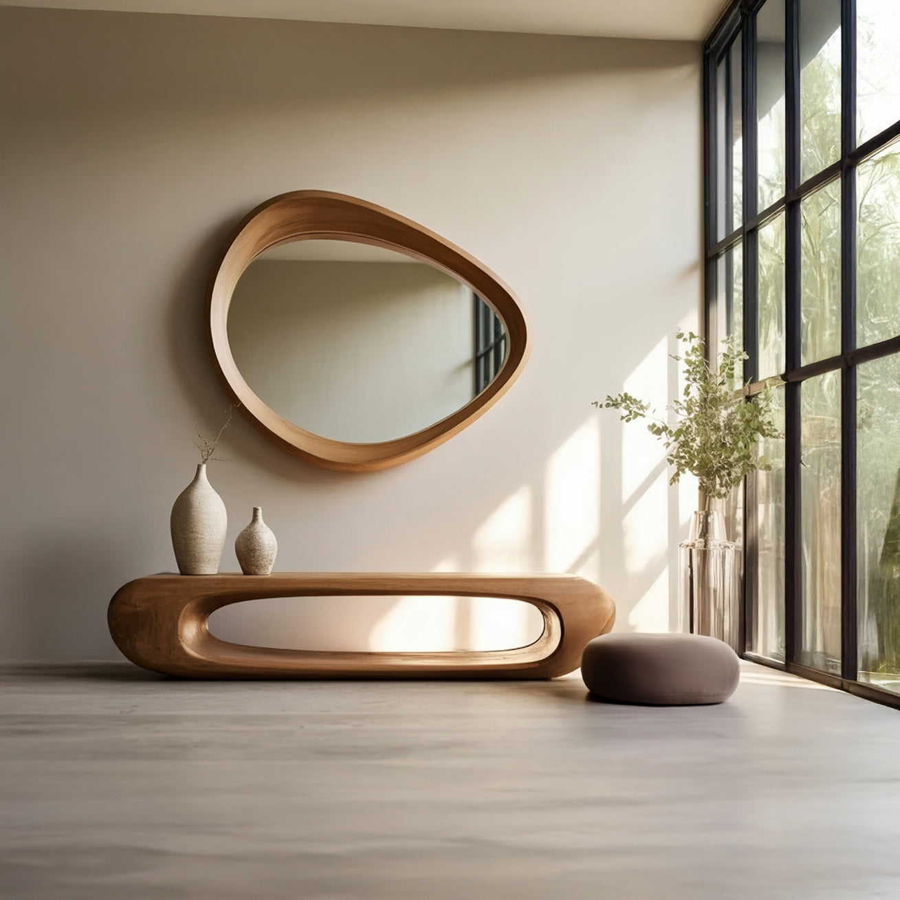 Handgemaakte Organische Houten Spiegel – Asymmetrisch Design