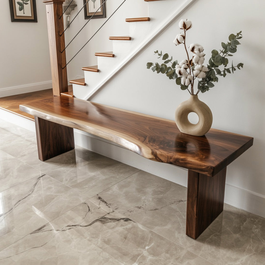Live Edge Solid Wood Bench – Handmade Rustic Entryway Table
