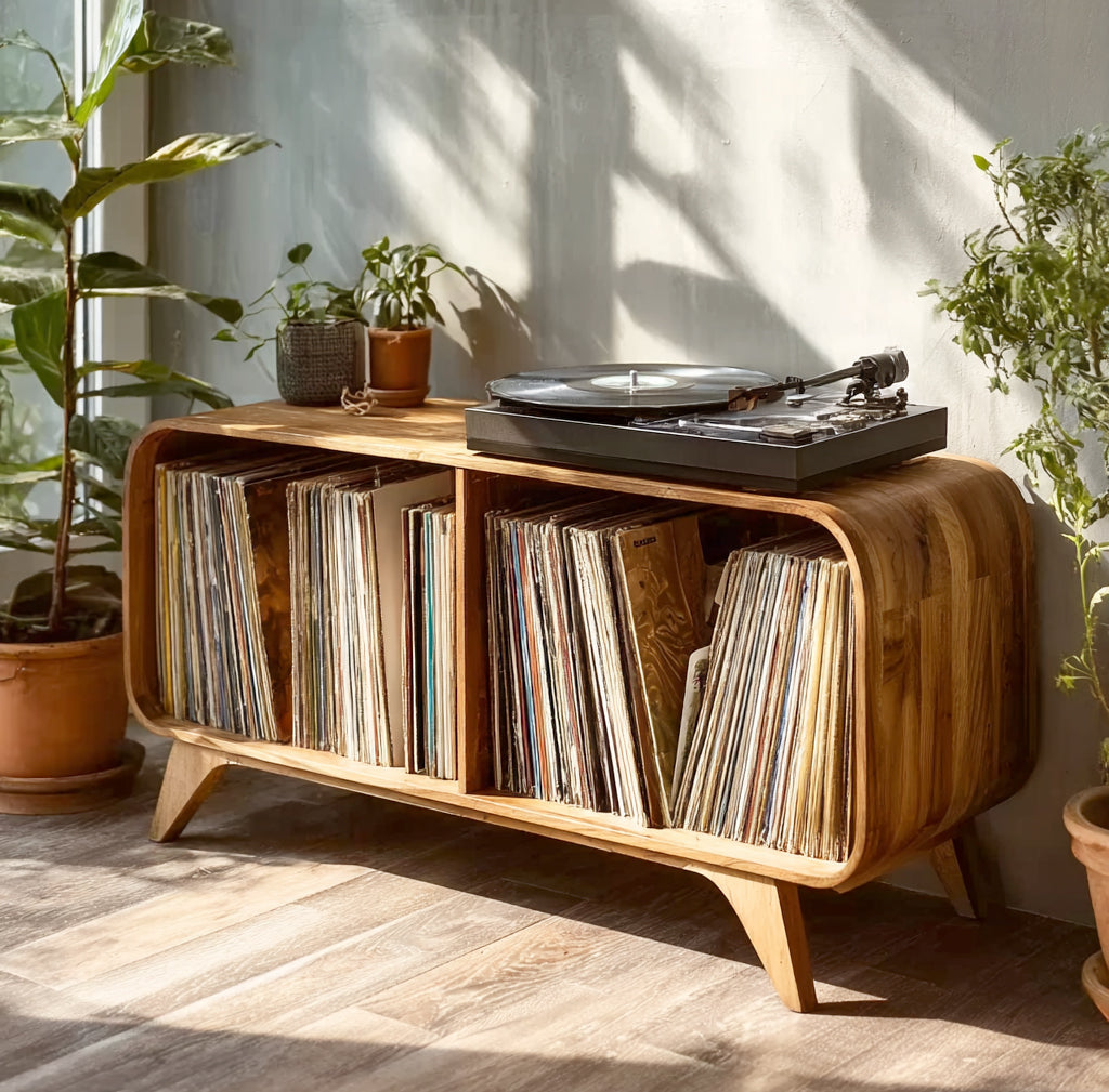 Handcrafted Natural Wood Record Player Stand – Custom Turntable Storage Cabinet