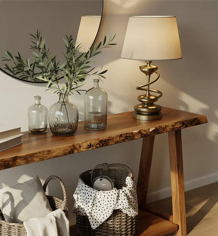 Gerecyclede Massief Houten Console Tafel – Handgemaakt Rustiek Live-Edge