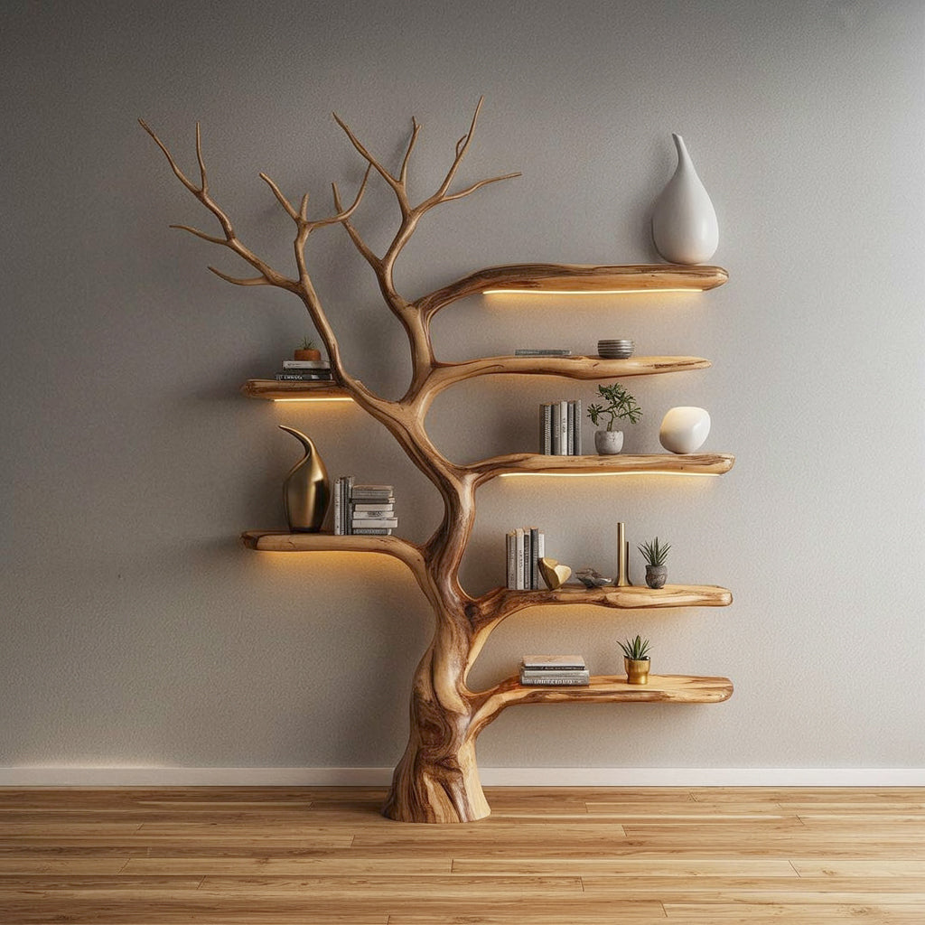 Rustieke Boomtak Boekenplank – Handgemaakt Massief Hout Wanddecor