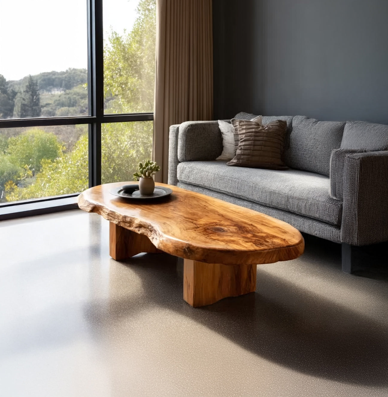 Asymmetrische Live Edge Salontafel – Massief Hout Boho Design