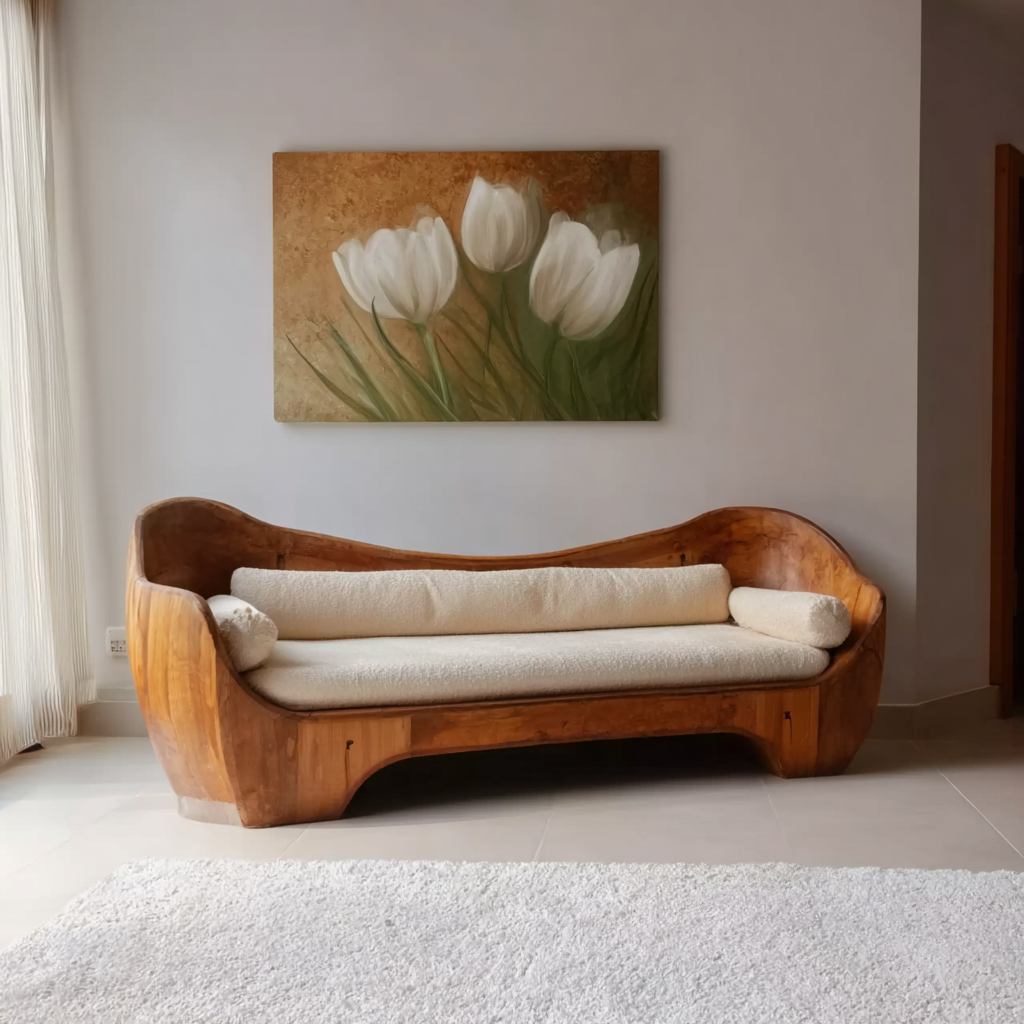 Artistic Wooden Sofa – Sculptural Modern Living Room Seating
