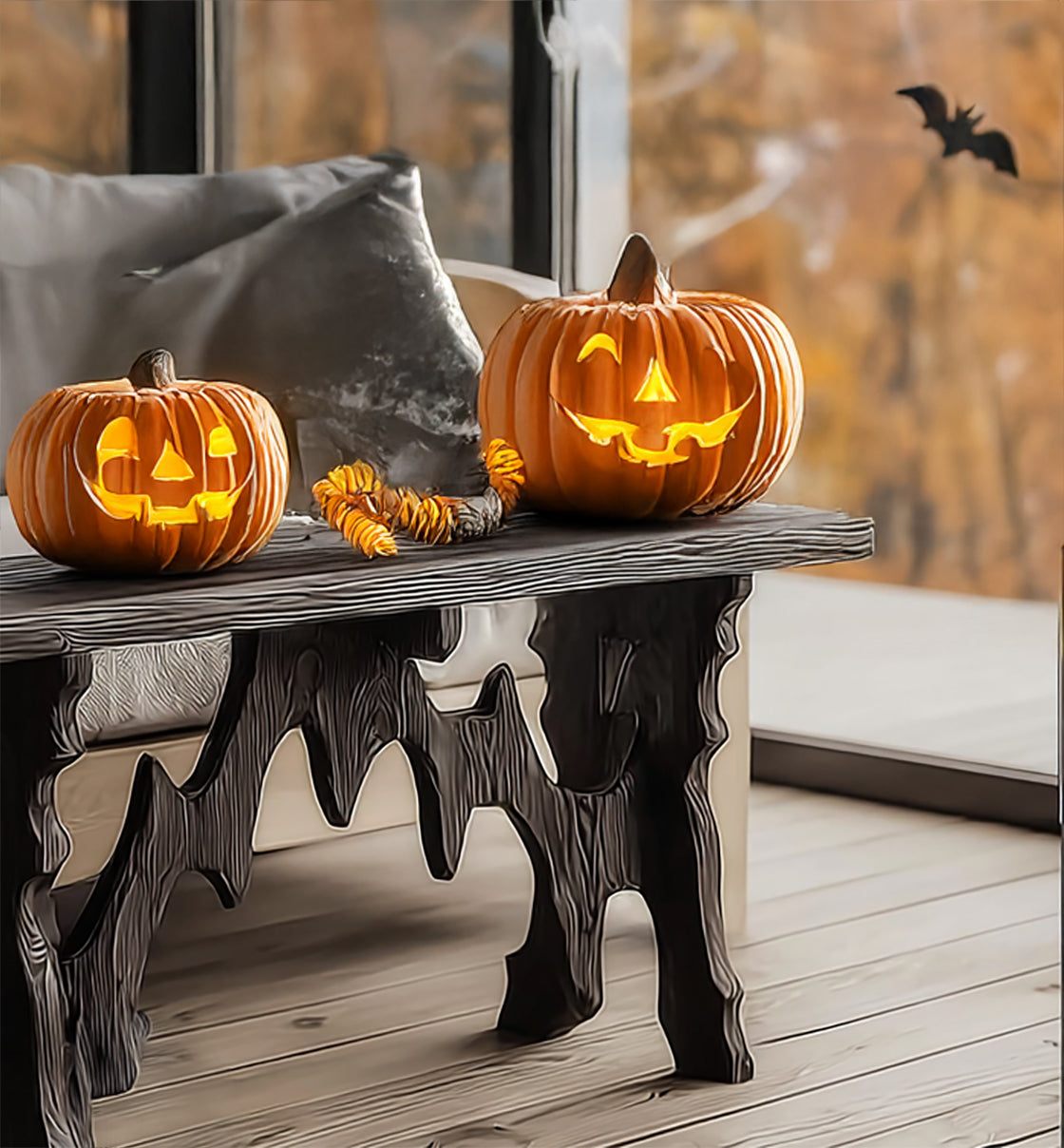 Rustieke Zwarte Houten Halloween Console Tafel – Gotische Haltafel