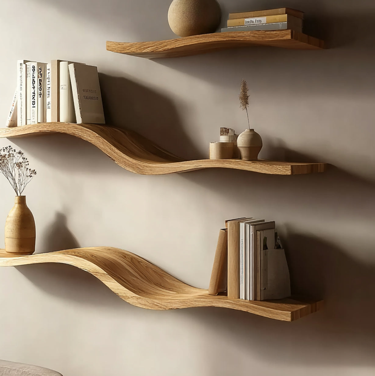 Wood Wavy Floating Shelf – Modern Wall-Mounted Farmhouse Decor