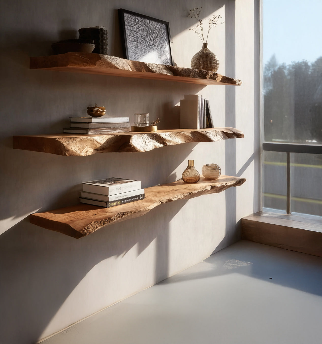 Live Edge Floating Shelves – Handmade Solid Wood Rustic Wall Shelf Decor