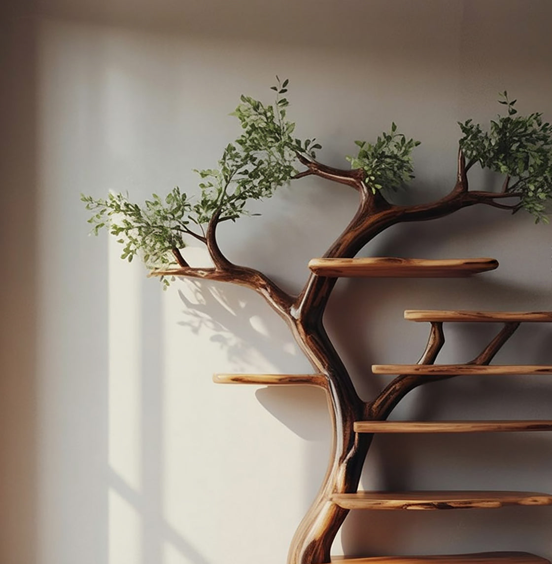 Handcrafted Wooden Tree Shelf – Live Edge Branch Bookcase Display