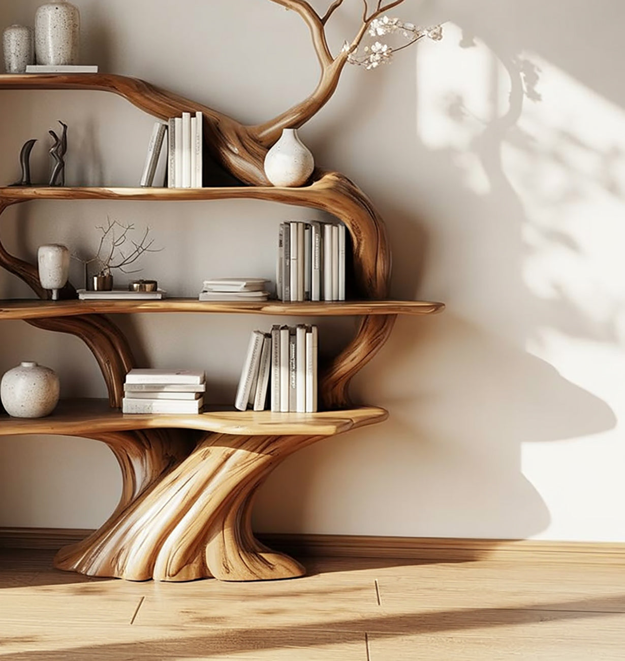 Artistic Tree Bookshelf – Handmade Wooden Branch Bookcase for Home Decor