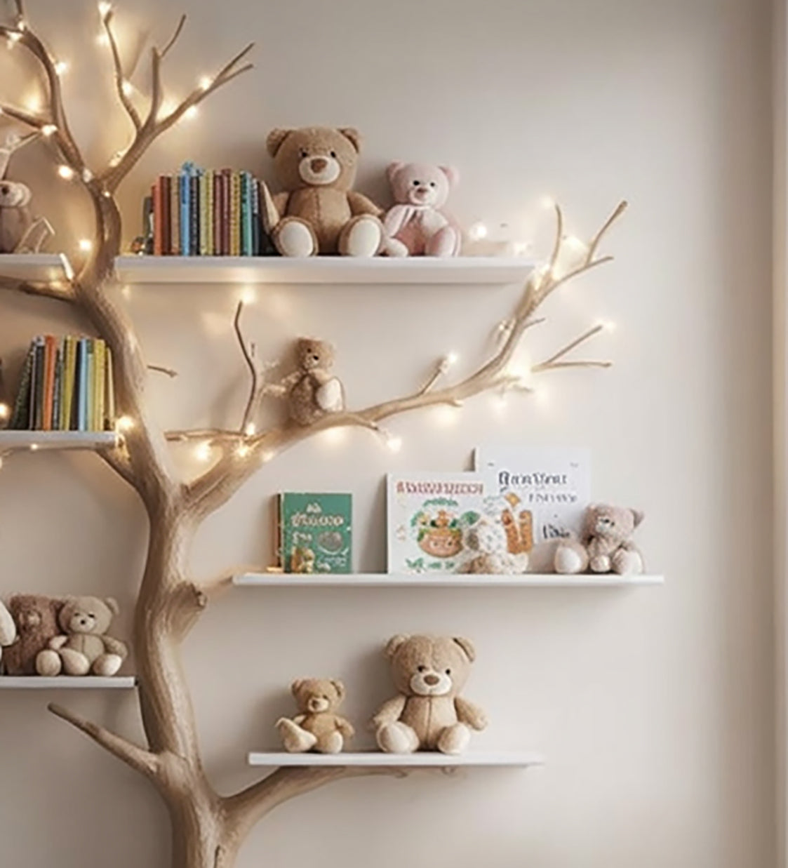 Tree Kids Bookshelf – Handmade Natural Wood Shelf for Baby Room Decor