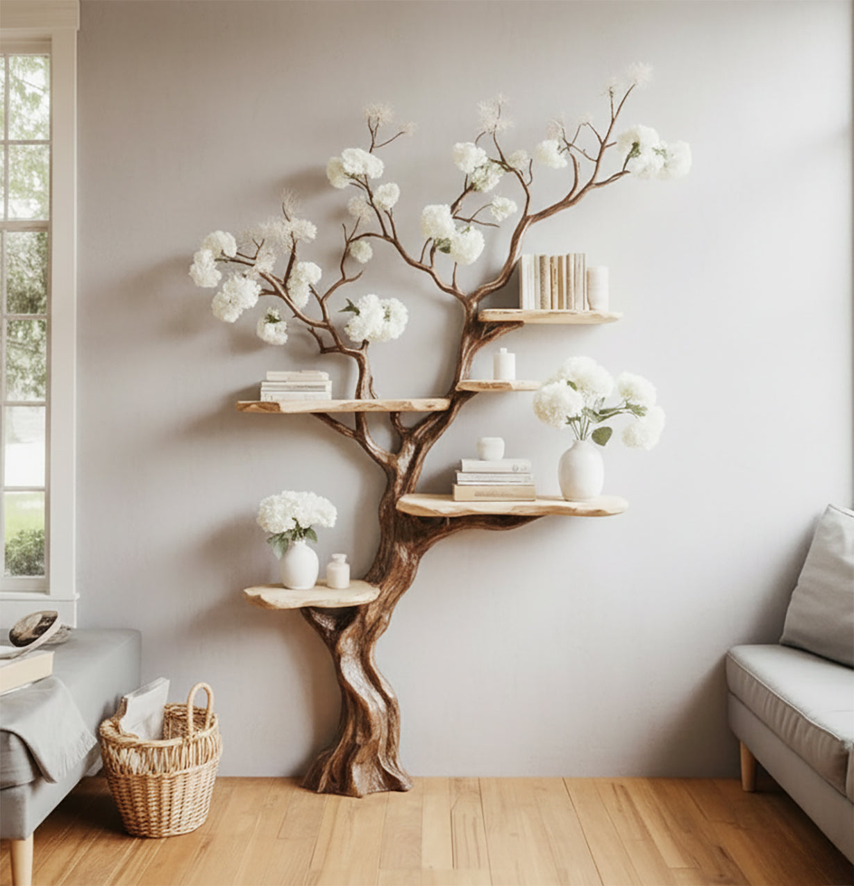 Boomvormige Wandplank van Massief Hout – Handgemaakt Natuurdesign
