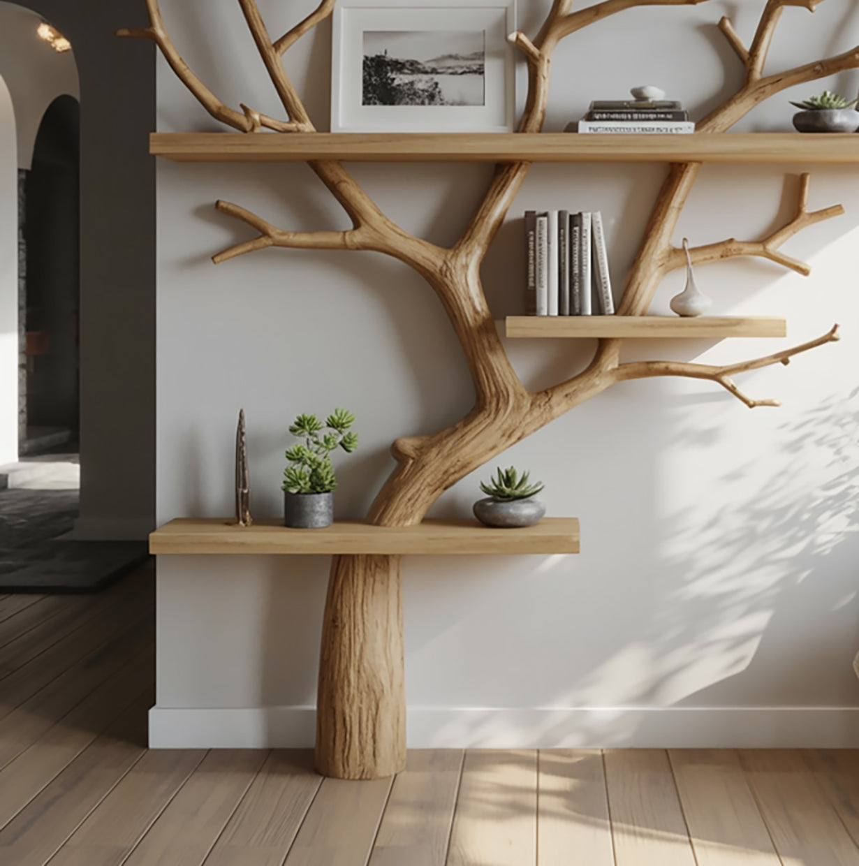 Driftwood Boom Boekenkast – Zwevende Takken Wandplank