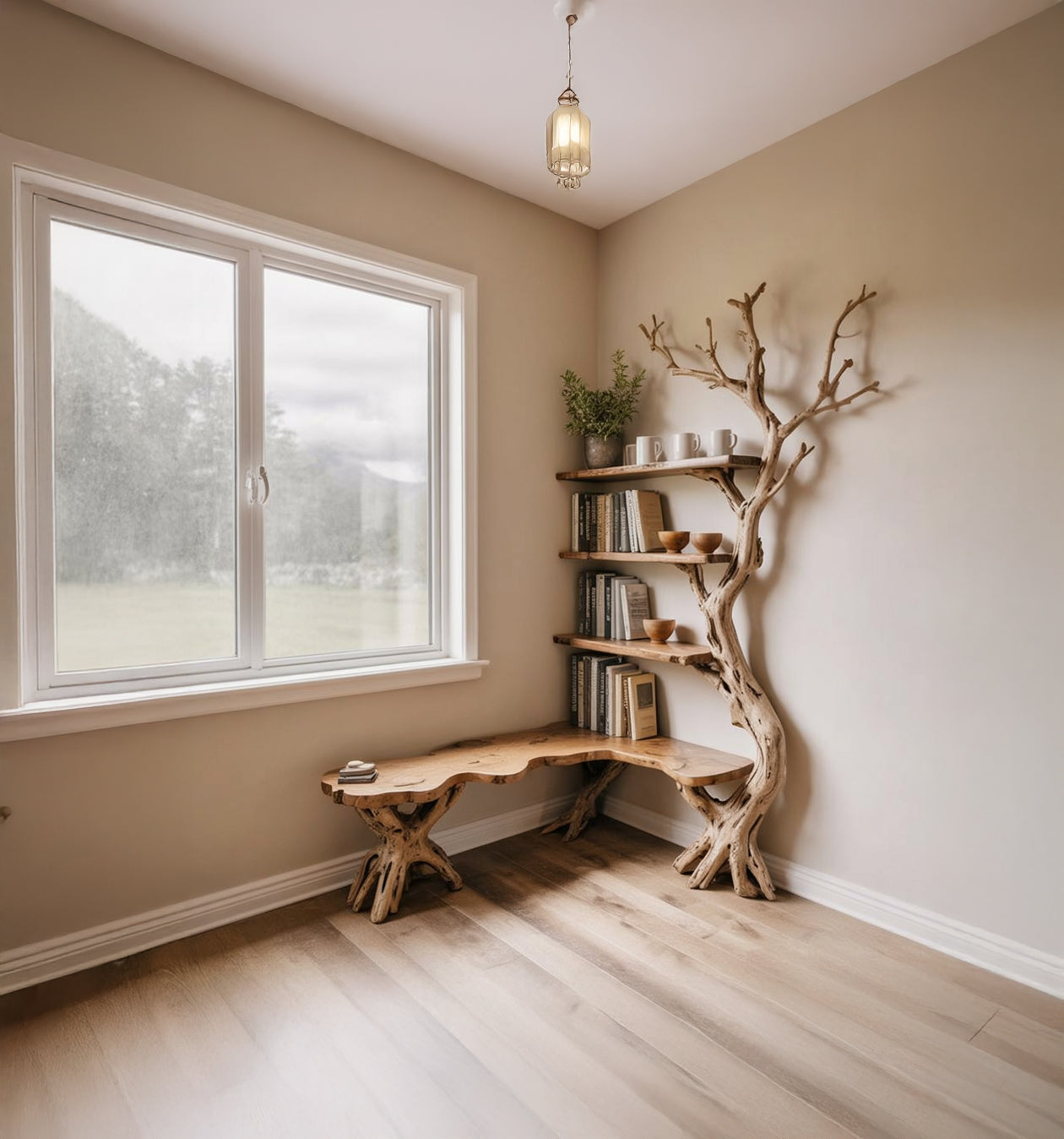 Driftwood Hoekboekenkast – Massief Houten Boomtak Design