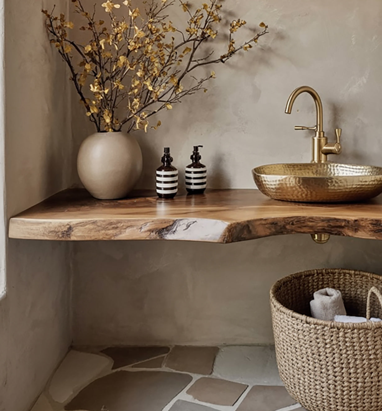 Live Edge Zwevende Badkamerplank Van Massief Hout – Rustieke Organizer