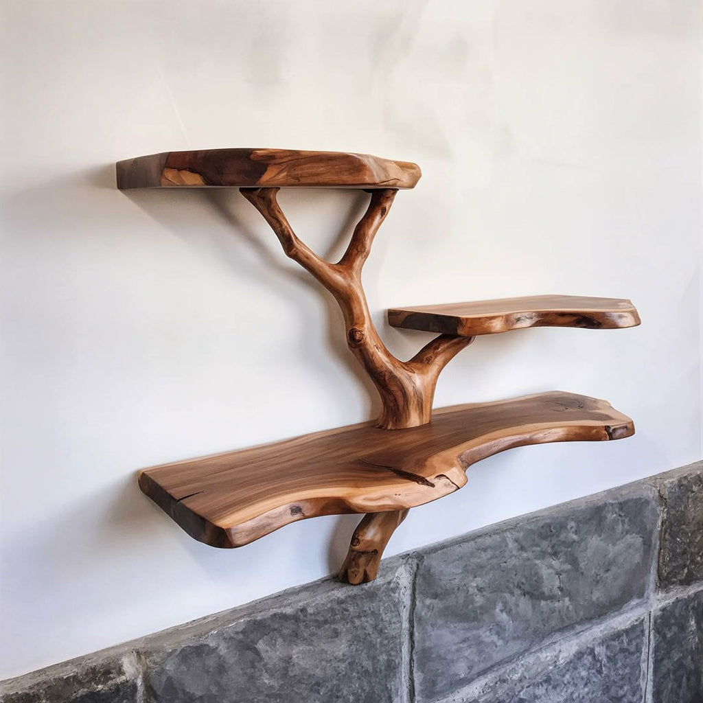 Zwevende Boomtak Wandplank – Natuurlijke Drijfhout Wanddecoratie