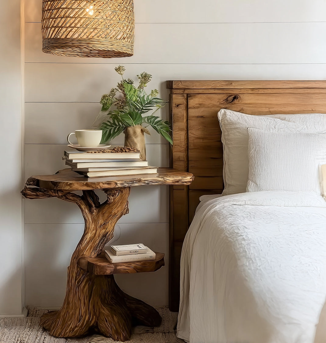 Rustic Solid Wood Table – Handmade Farmhouse Side & Round End Table, Live Edge Coffee Table