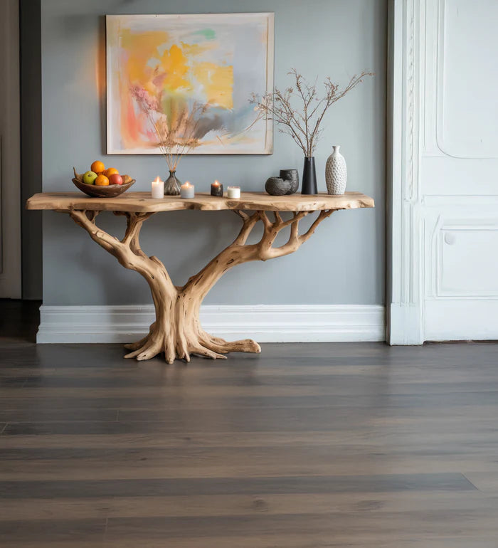 Handgemaakte Houten Console Tafel – Rustieke Live-Edge Sidetable voor Hal en Woonkamer