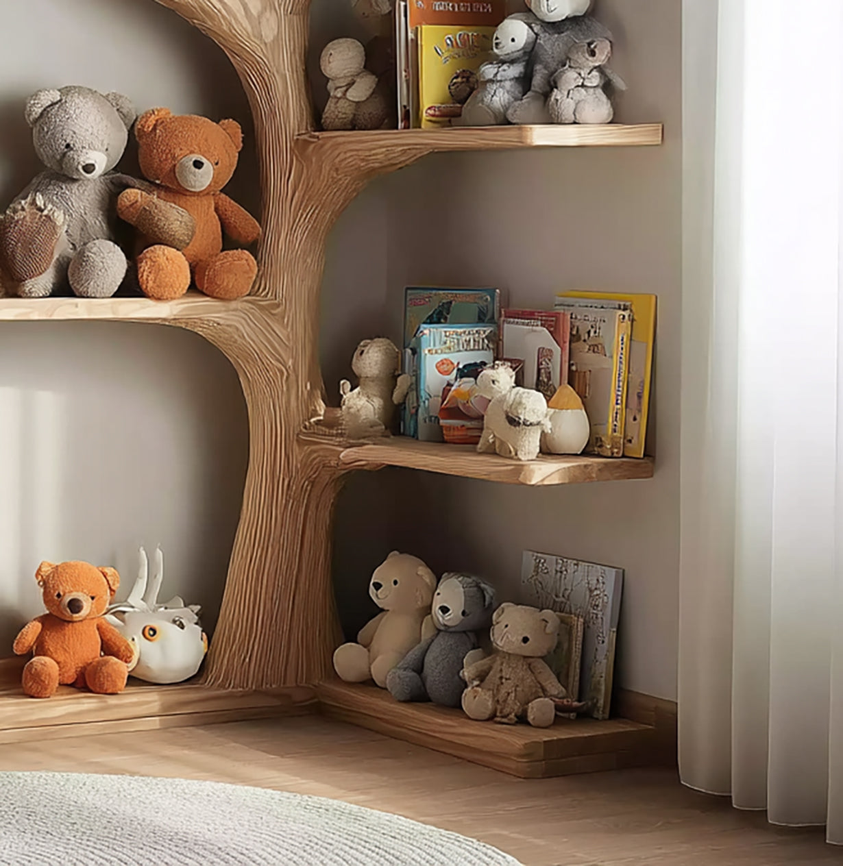 Handgemaakte Montessori Boom Boekenkast – Massief Houten Wandplank