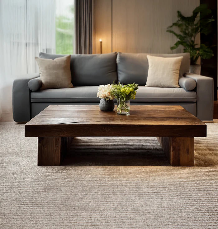 Live-Edge Massief Houten Trestle Salontafel – Handgemaakt Rustiek Farmhouse Rechthoekig