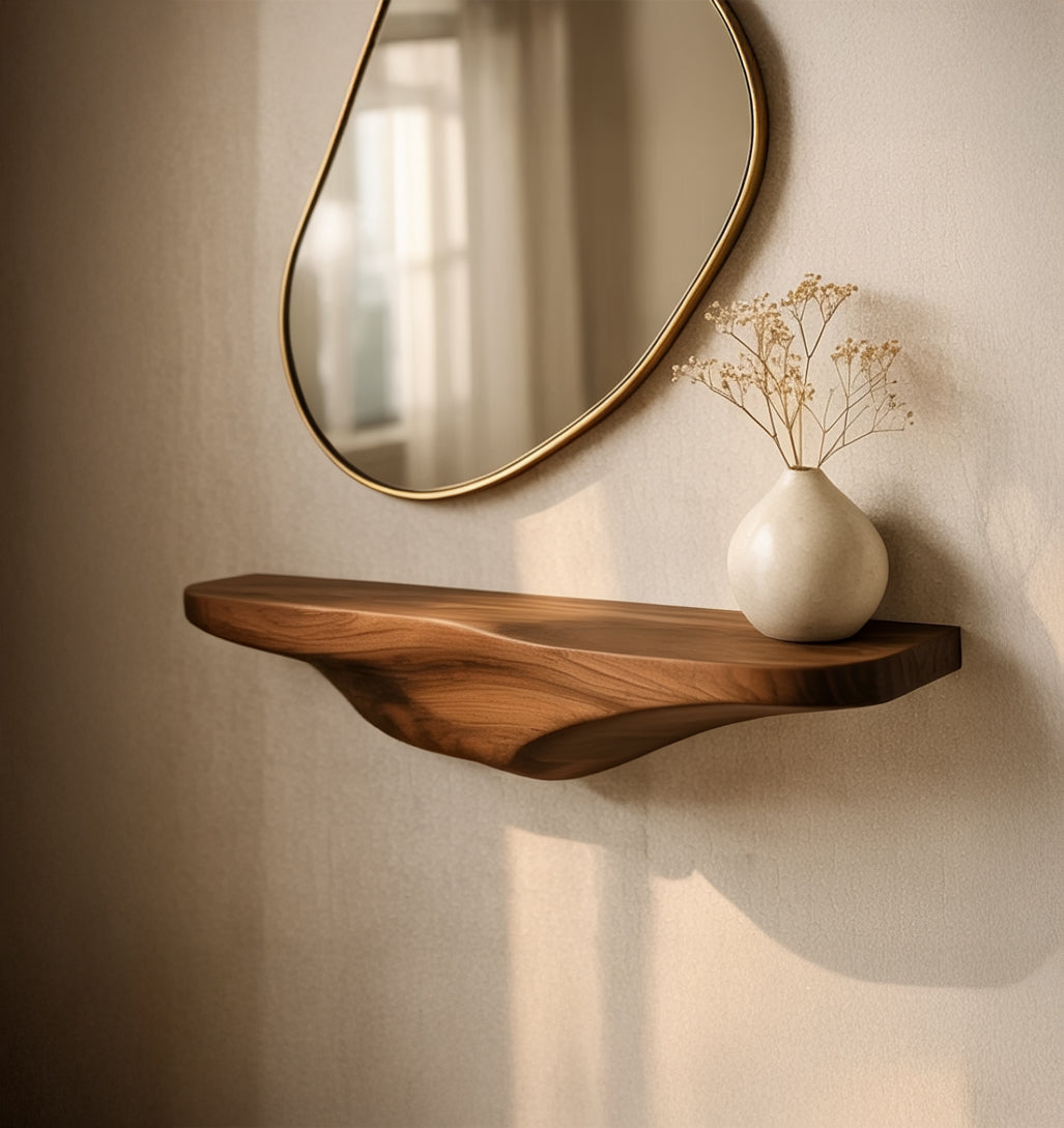 Massief Houten Live Edge Zwevende Wandplank – Rustiek Design